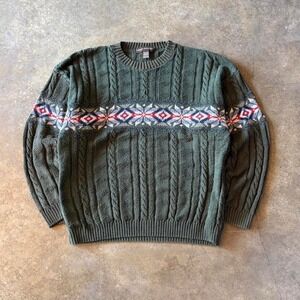 90s patterned knit green sweater